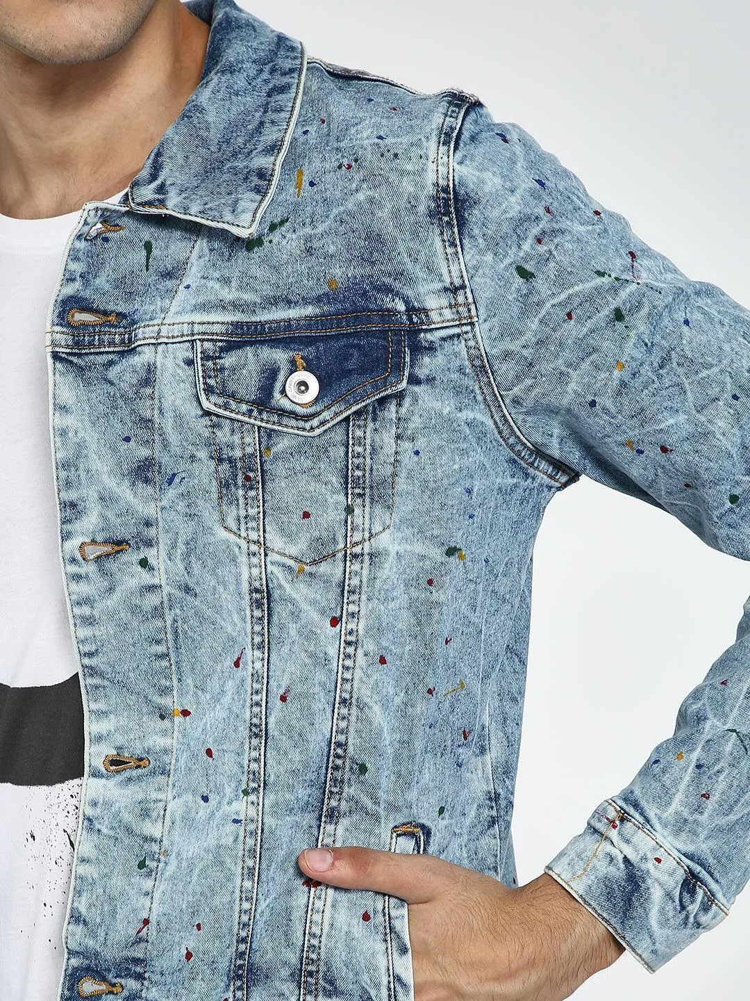 Acid Wash Paint Splatter Denim Jacket