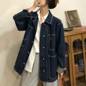 Advbridge  -  Women's casual Jean Coats autumn Women loose Vintage Blue Denim Jacket Long Sleeve Loose Female Girls Outwear coats (78518)