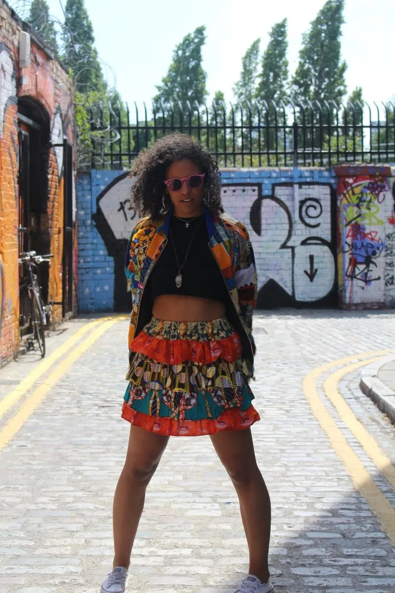 African Bomber Jacket in Patchwork- Festival Clothing