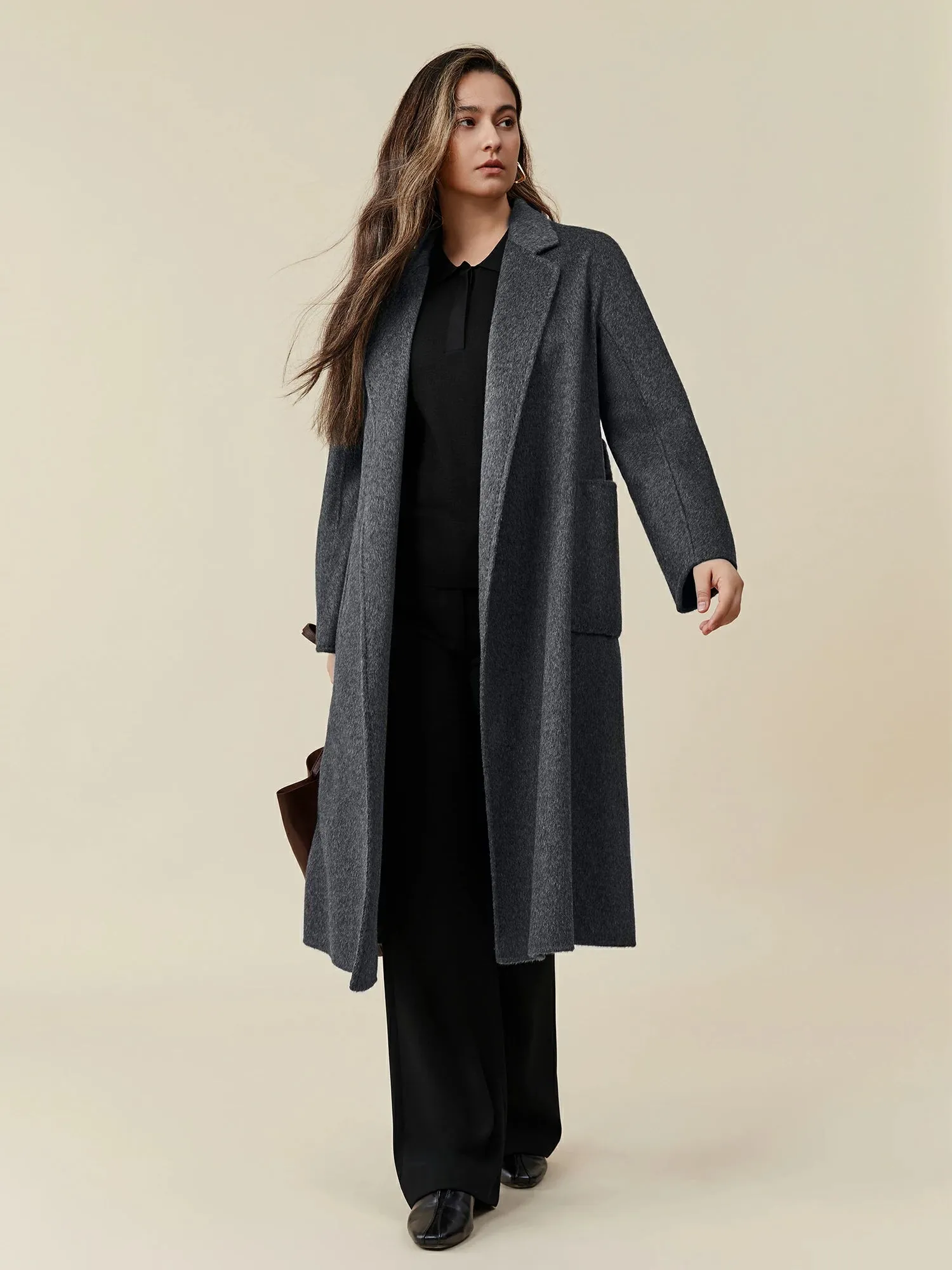 Amoretu 70.9% Wool Notched Lapel Long Sleeve Classic Coat