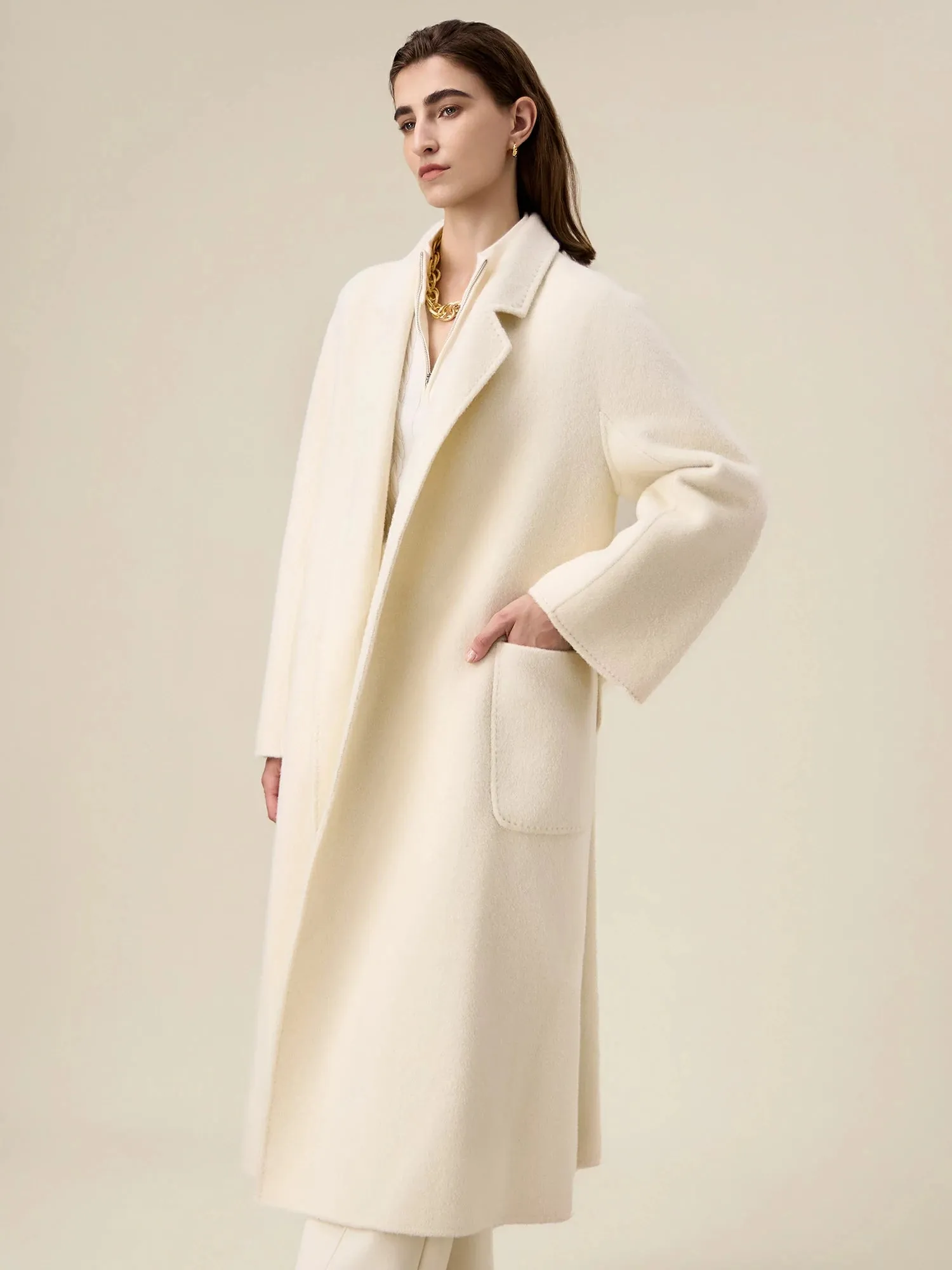 Amoretu 70.9% Wool Notched Lapel Long Sleeve Classic Coat