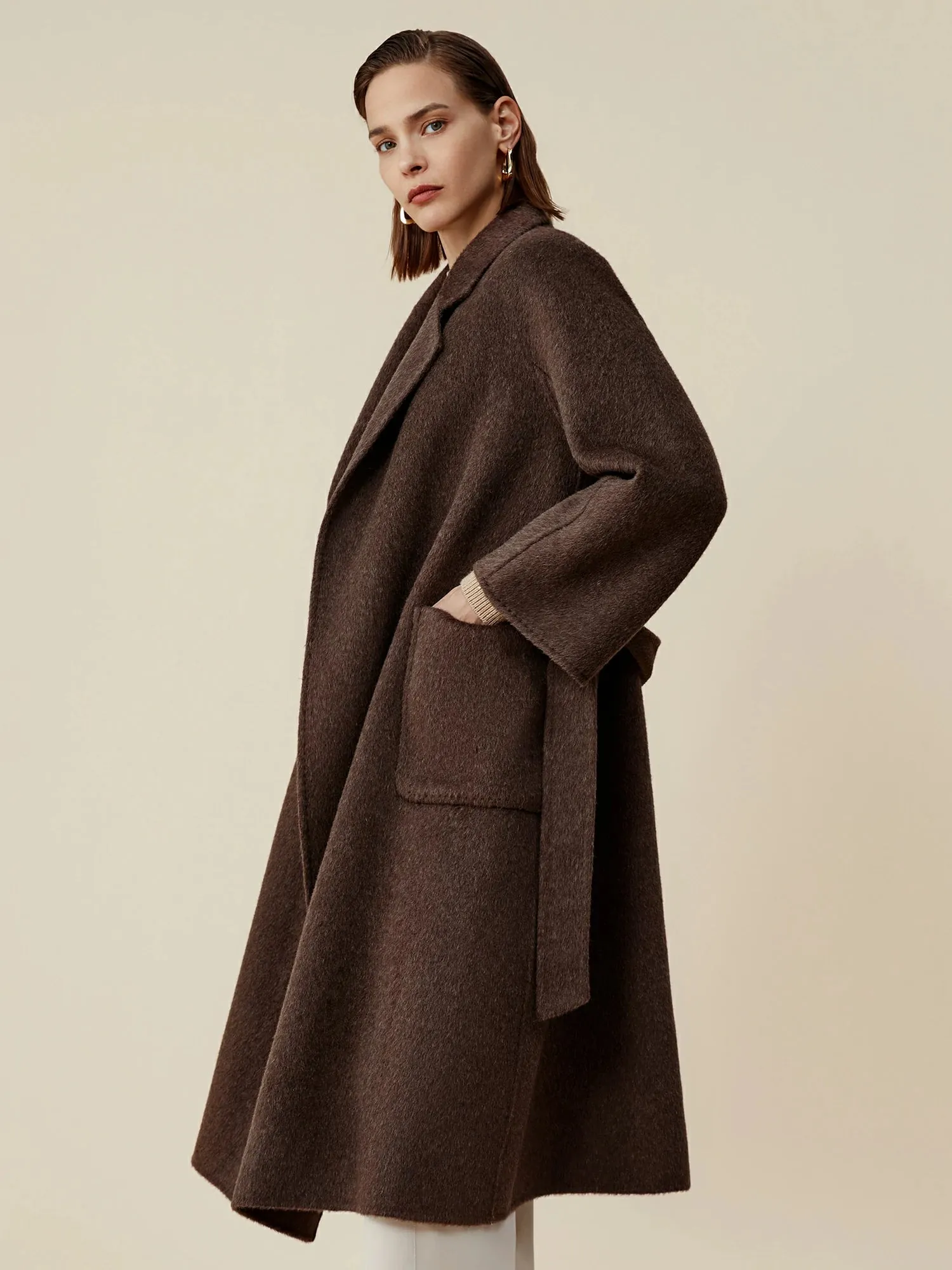 Amoretu 70.9% Wool Notched Lapel Long Sleeve Classic Coat