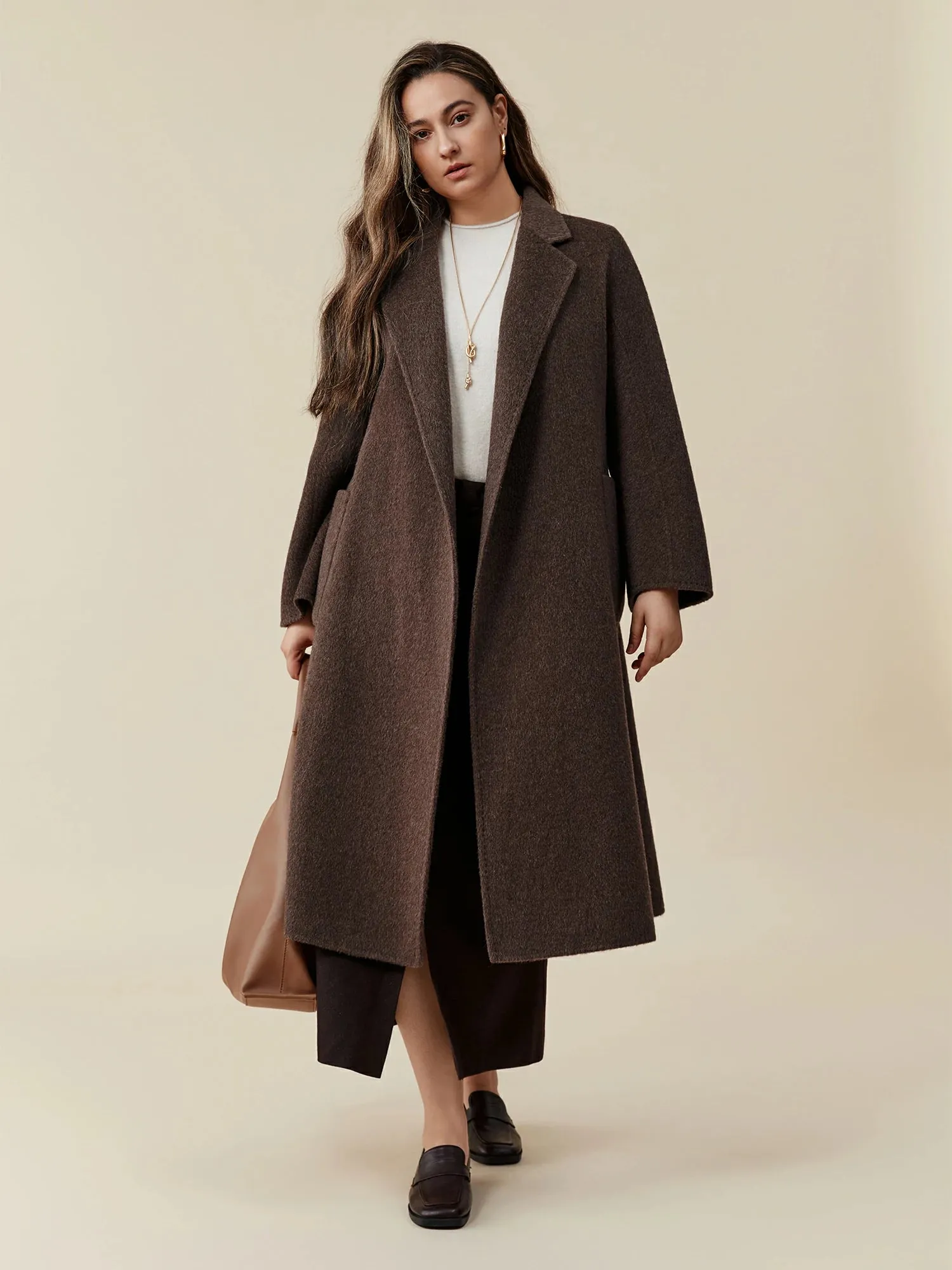 Amoretu 70.9% Wool Notched Lapel Long Sleeve Classic Coat