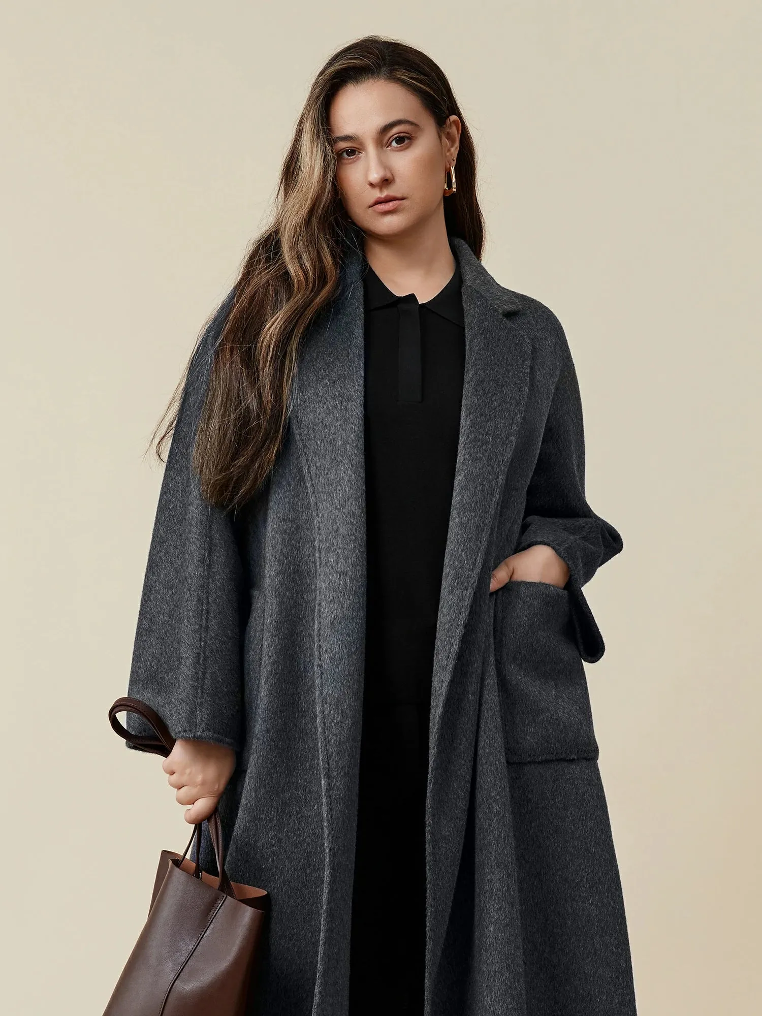 Amoretu 70.9% Wool Notched Lapel Long Sleeve Classic Coat