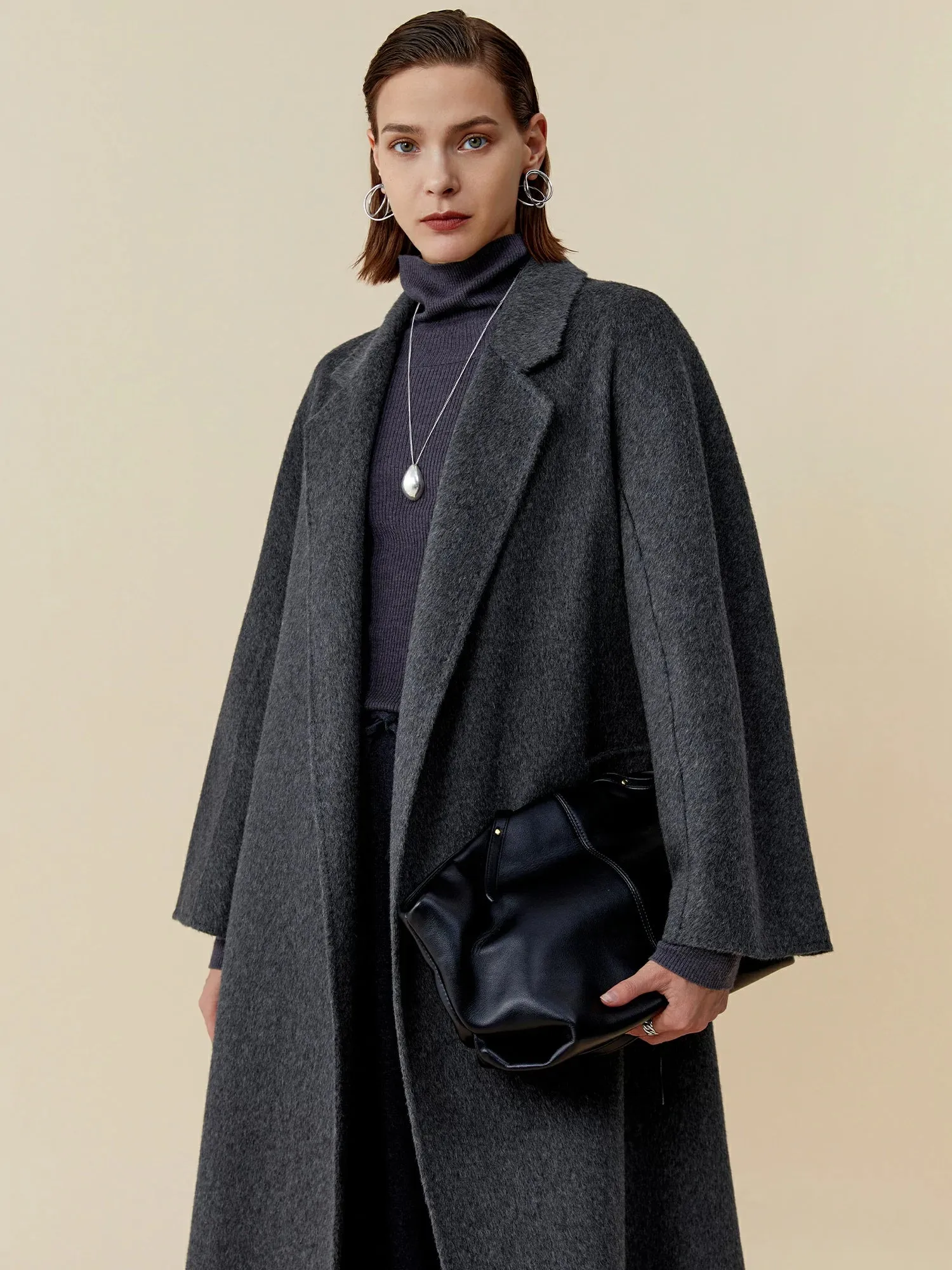 Amoretu 70.9% Wool Notched Lapel Long Sleeve Classic Coat