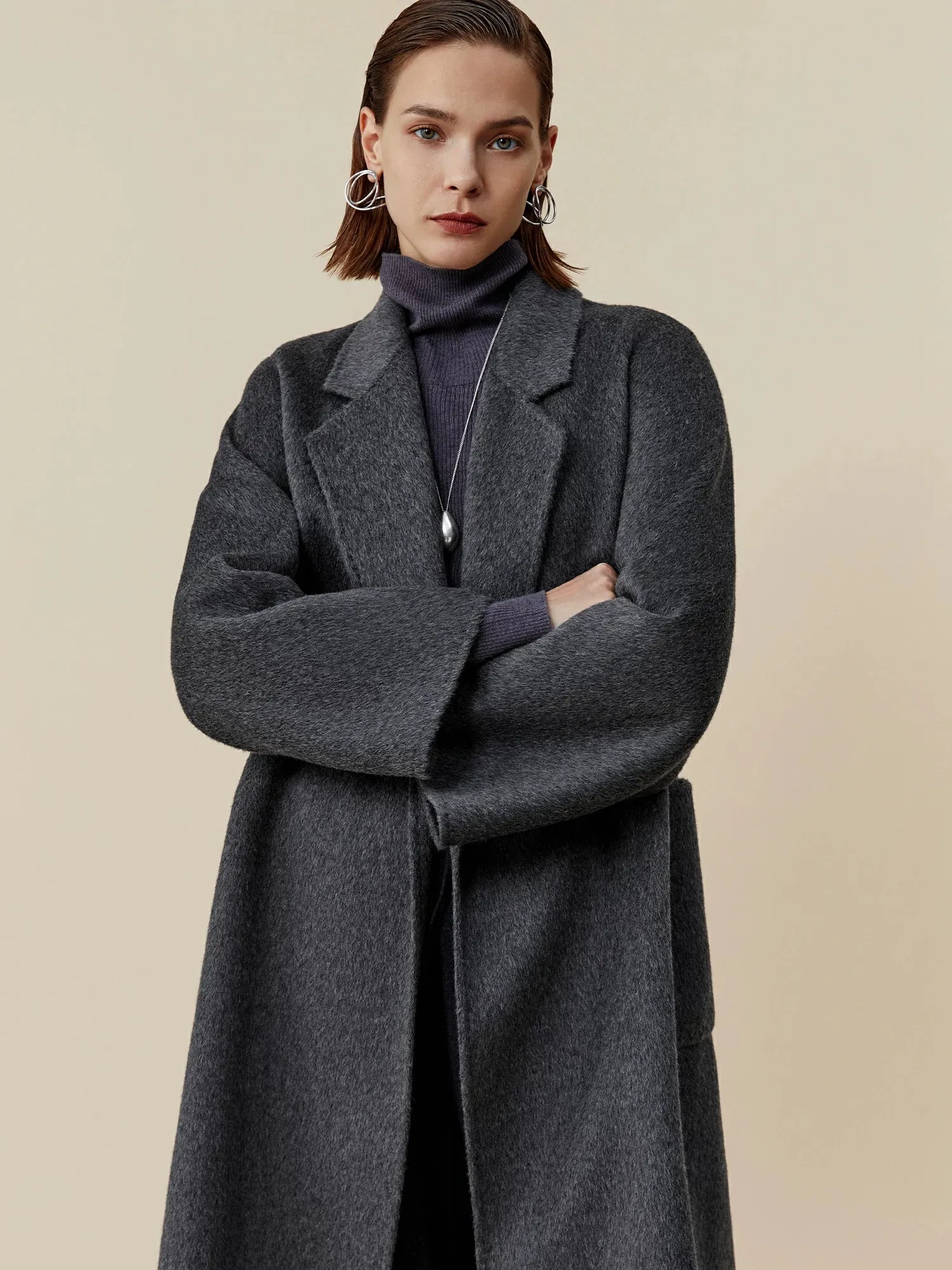 Amoretu 70.9% Wool Notched Lapel Long Sleeve Classic Coat