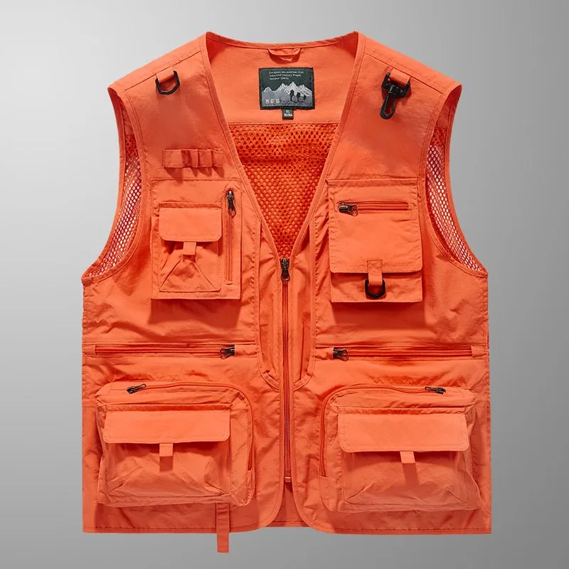 Ashore Shop New Spring Autumn Men Multi Pockets Quick Drying Sleeveless Vest Men Outdoor Sports Waistcoat Camping Fishing Jackets Male