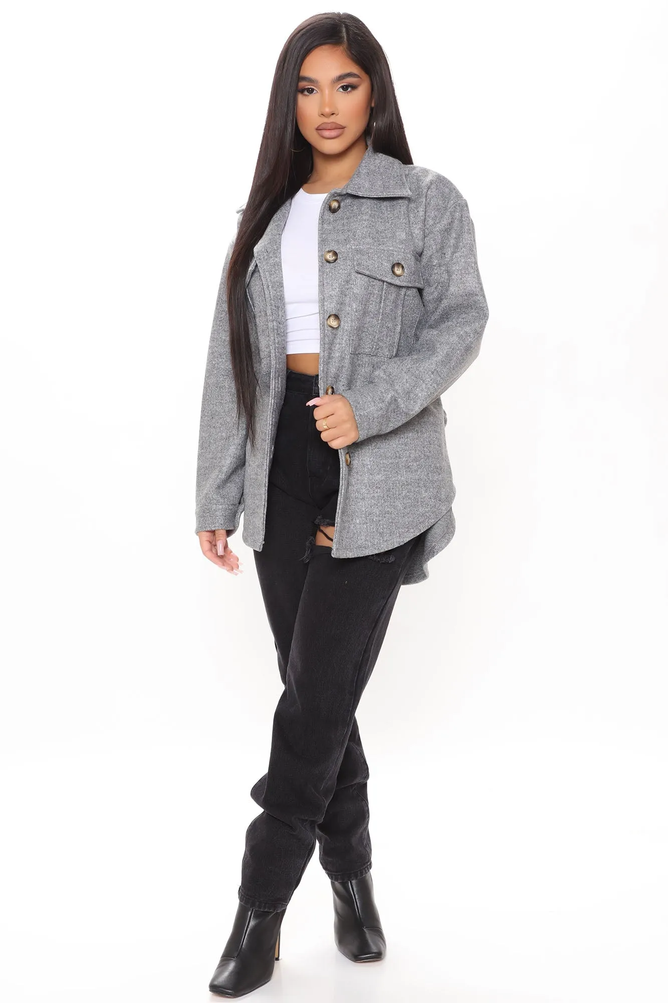 Back In Town Shacket - Heather Grey