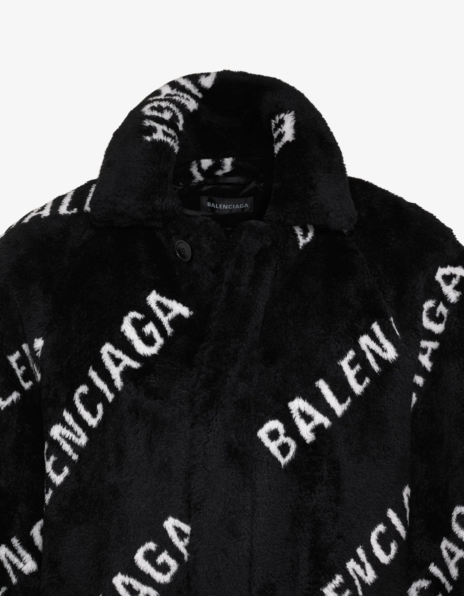 Balenciaga Logo Oversized Faux Fur Coat