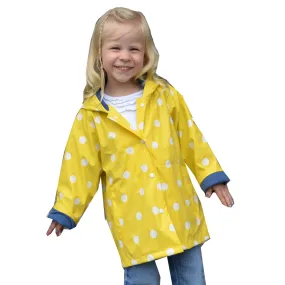 Big Girls Yellow White Polka Dotted Print Trendy Raincoat 8-10