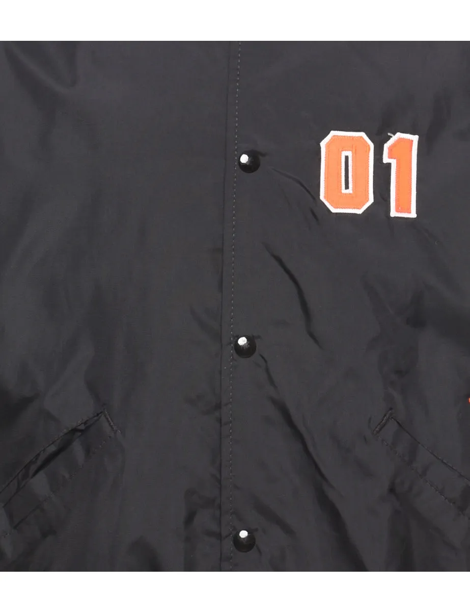 Black & Orange Bulldogs Design Appliqued Bomber Jacket - L