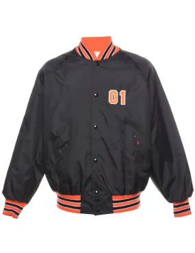 Black & Orange Bulldogs Design Appliqued Bomber Jacket - L