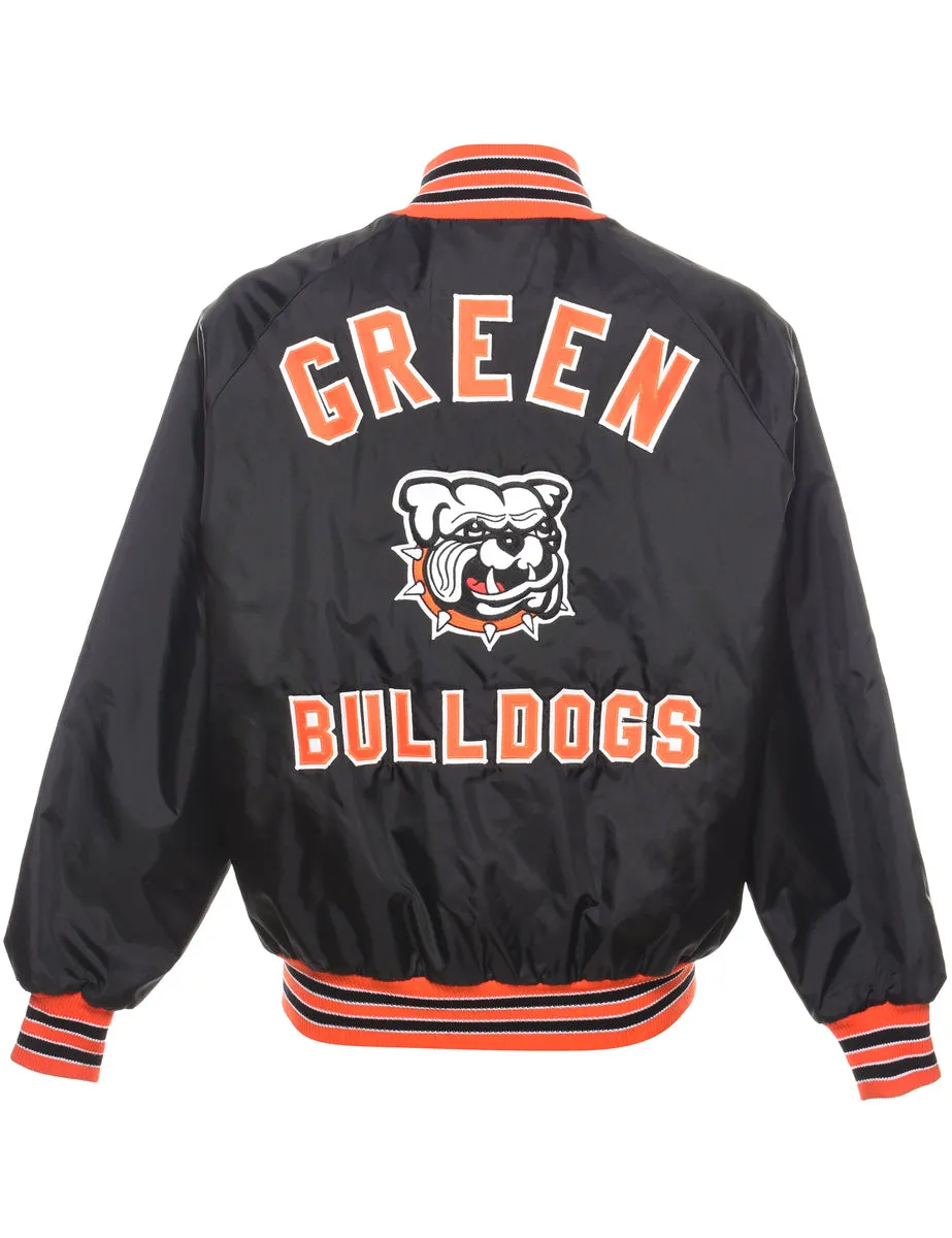 Black & Orange Bulldogs Design Appliqued Bomber Jacket - L