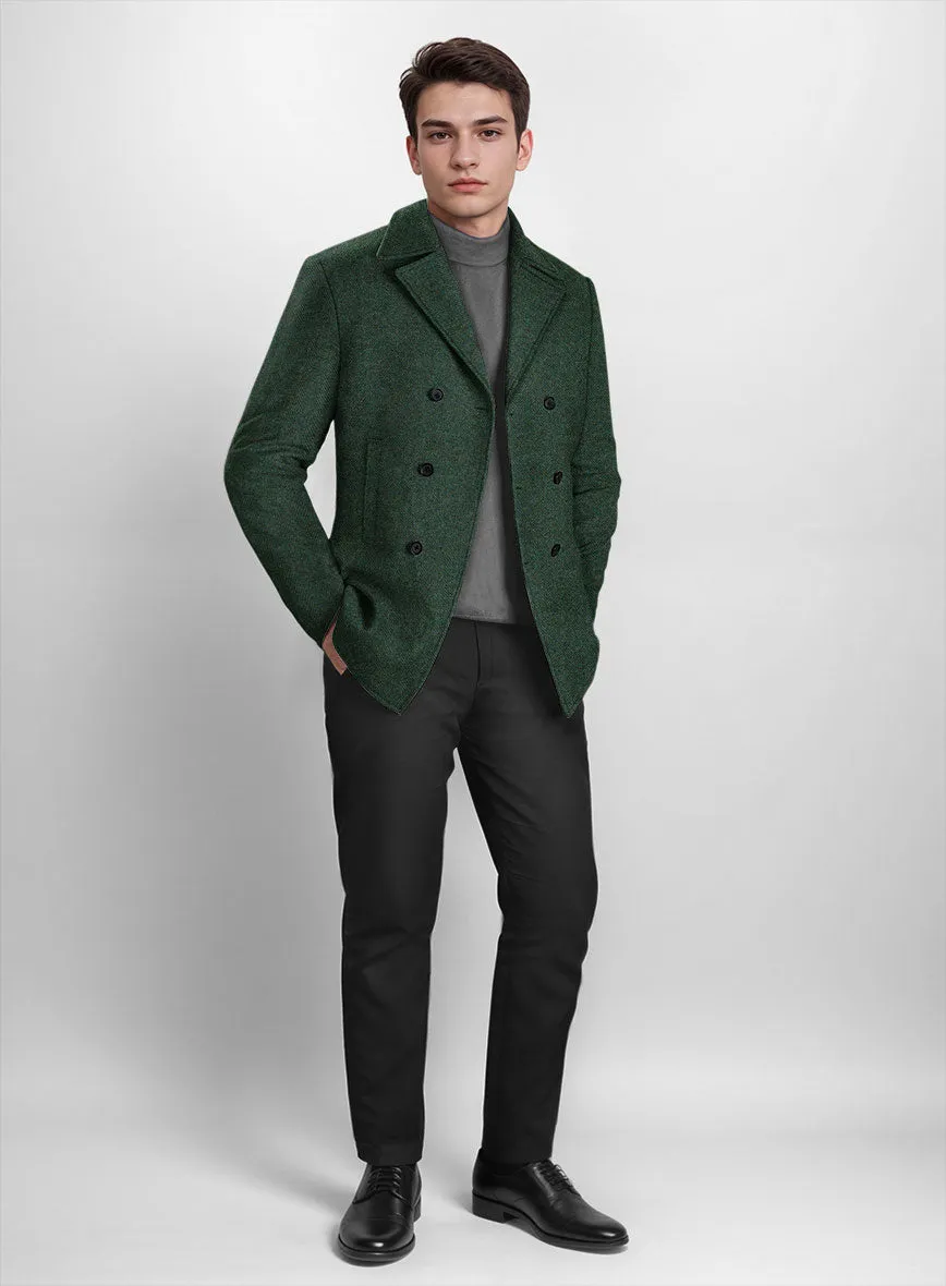 Bottle Green Herringbone Tweed Pea Coat