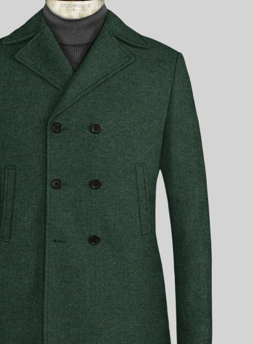 Bottle Green Herringbone Tweed Pea Coat