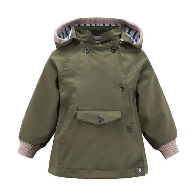 Boys Girls Waterproof Hooded With Pocket Cotton Lined Windbreaker Rain Children Kids Jackets