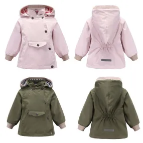 Boys Girls Waterproof Hooded With Pocket Cotton Lined Windbreaker Rain Children Kids Jackets