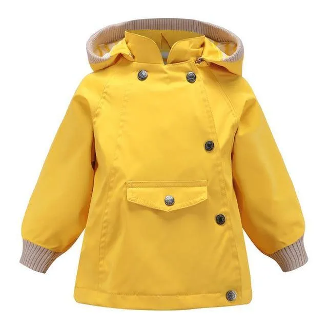 Boys Girls Waterproof Hooded With Pocket Cotton Lined Windbreaker Rain Children Kids Jackets