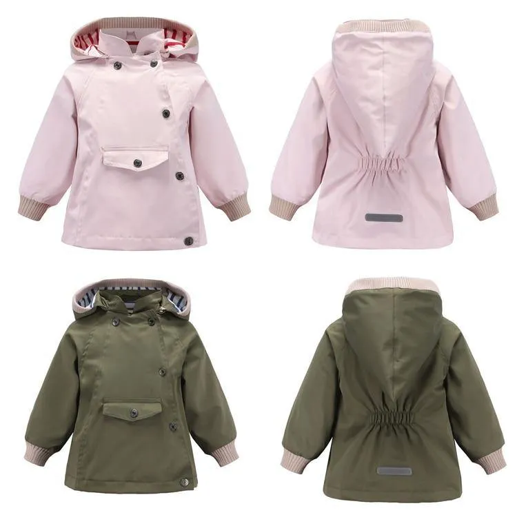 Boys Girls Waterproof Hooded With Pocket Cotton Lined Windbreaker Rain Children Kids Jackets