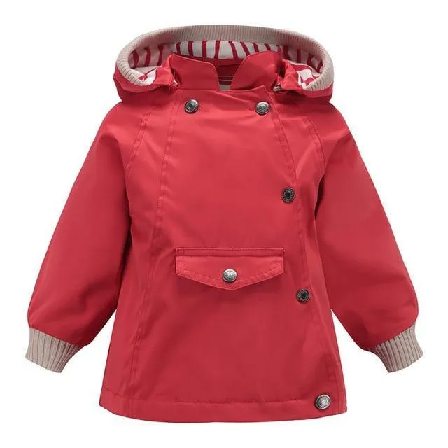 Boys Girls Waterproof Hooded With Pocket Cotton Lined Windbreaker Rain Children Kids Jackets