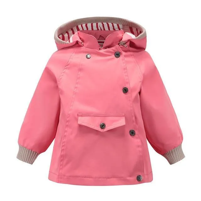 Boys Girls Waterproof Hooded With Pocket Cotton Lined Windbreaker Rain Children Kids Jackets