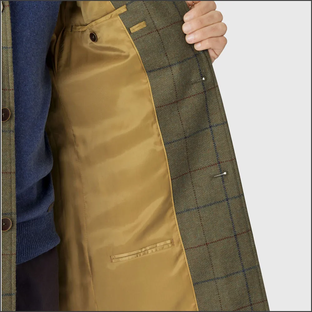 Brook Taverner Haincliffe 3/4 Wool Checked Over Coat--