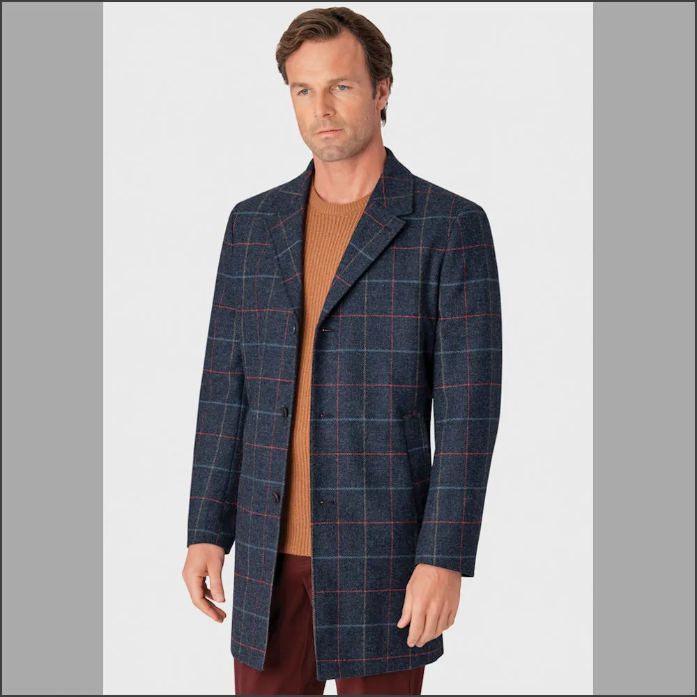 Brook Taverner Haincliffe 3/4 Wool Checked Over Coat--