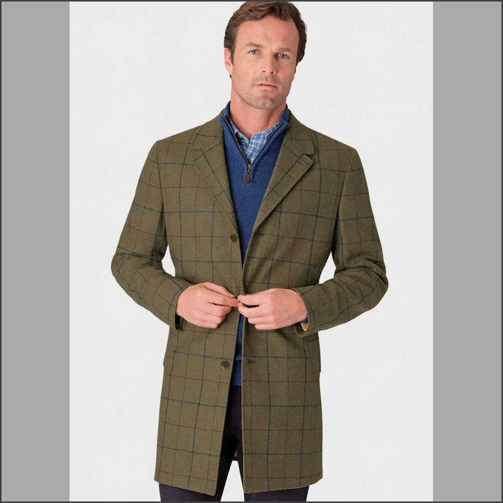 Brook Taverner Haincliffe 3/4 Wool Checked Over Coat--