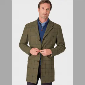 Brook Taverner Haincliffe 3/4 Wool Checked Over Coat--