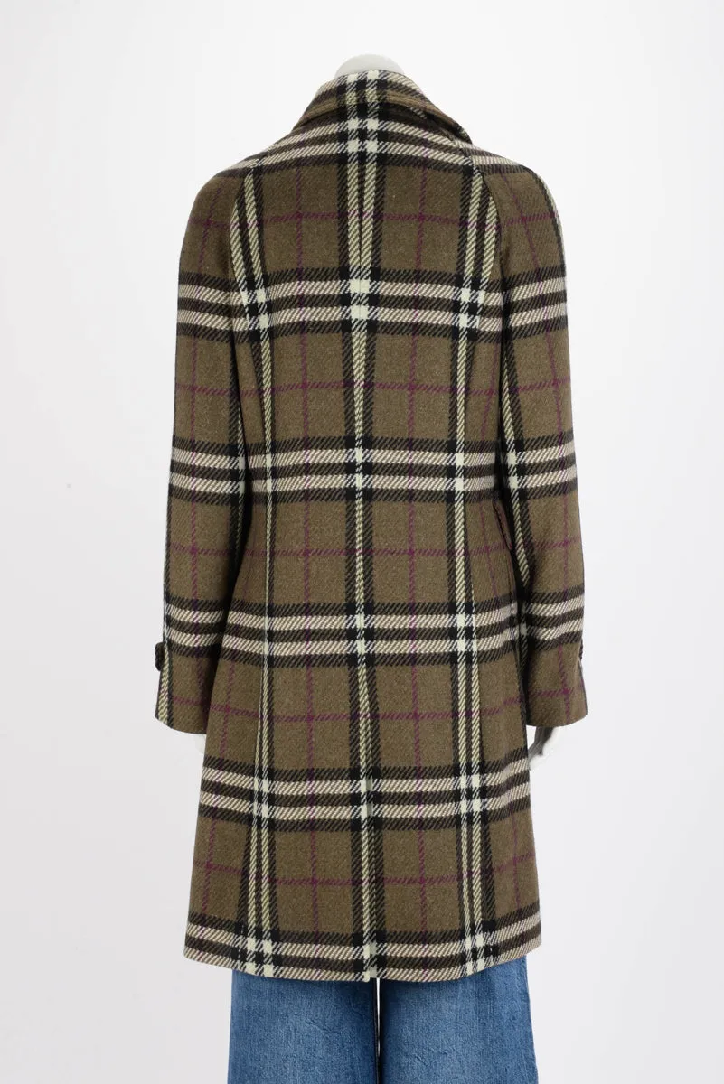 Burberry Olive Lambswool Classic Nova Check Coat UK 14