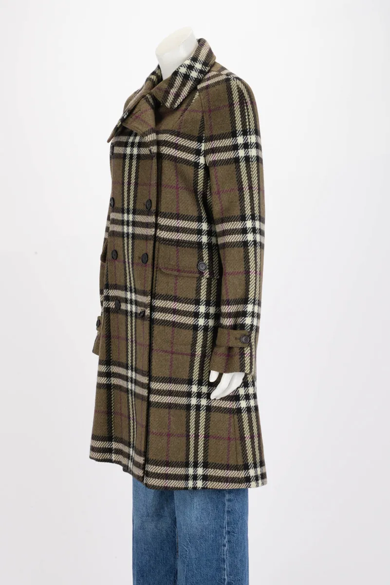 Burberry Olive Lambswool Classic Nova Check Coat UK 14