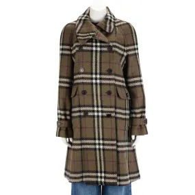 Burberry Olive Lambswool Classic Nova Check Coat UK 14