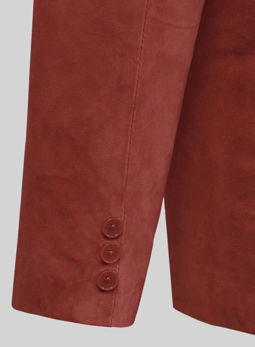 Burnt Red Suede Leather Pea Coat