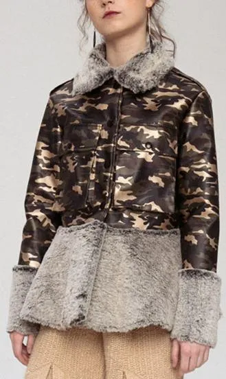 Camouflage Fur-Trim Jacket