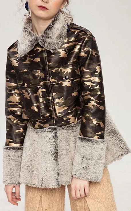 Camouflage Fur-Trim Jacket