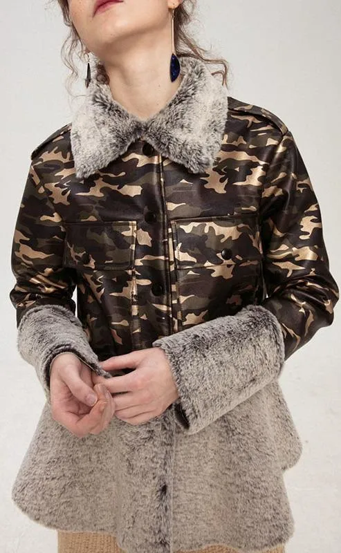 Camouflage Fur-Trim Jacket