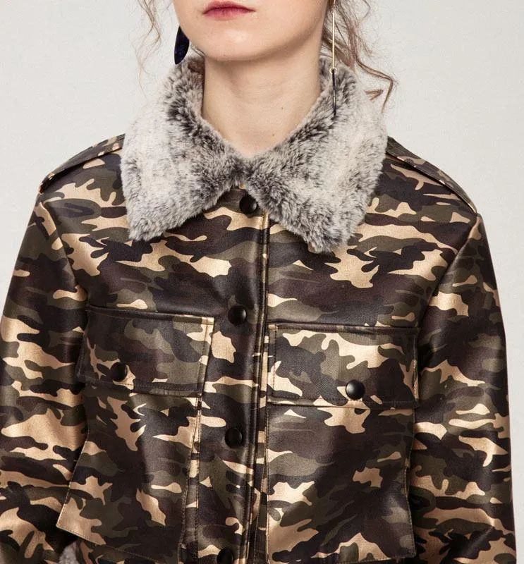 Camouflage Fur-Trim Jacket