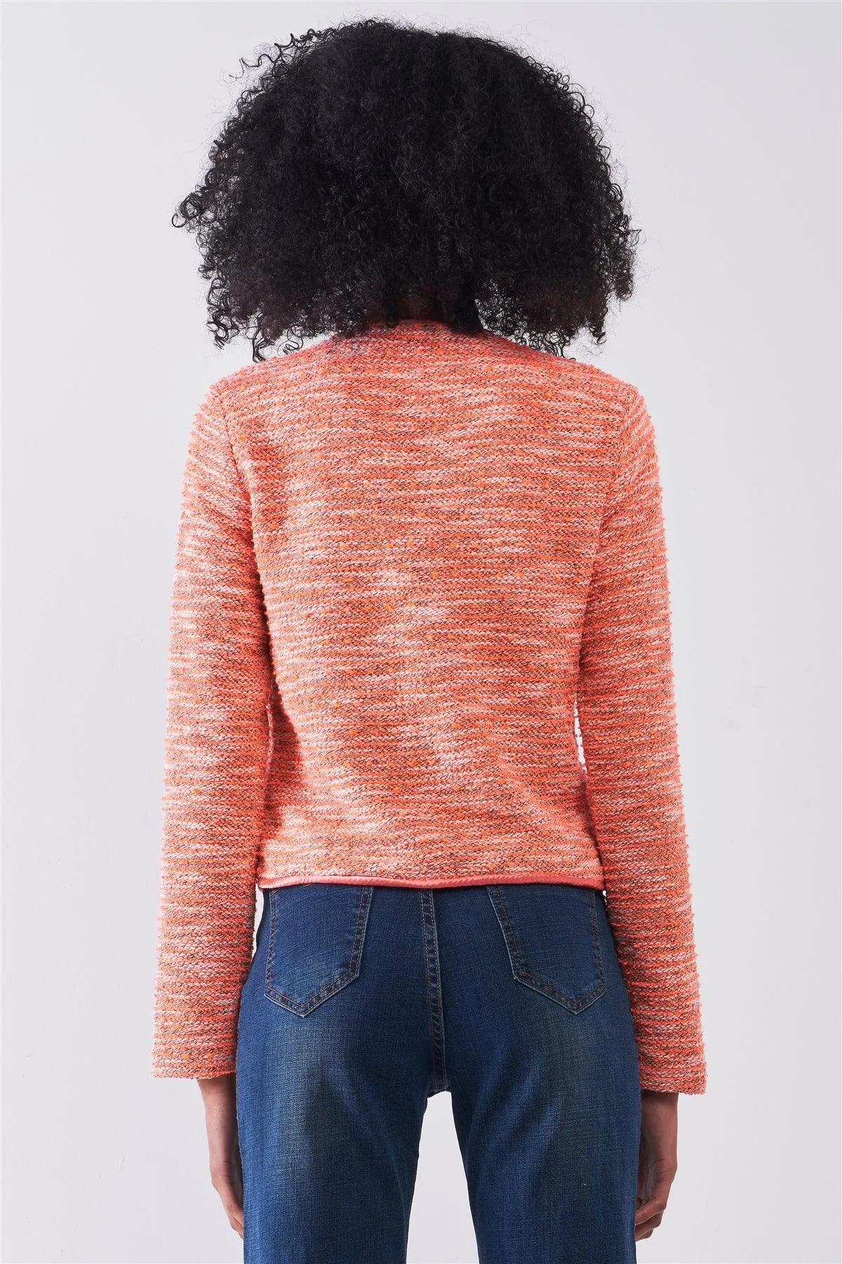 Delicious Orange Vintage Tweed Long Sleeve Front Zip-Up Detail Jacket With Pockets /1-1-2