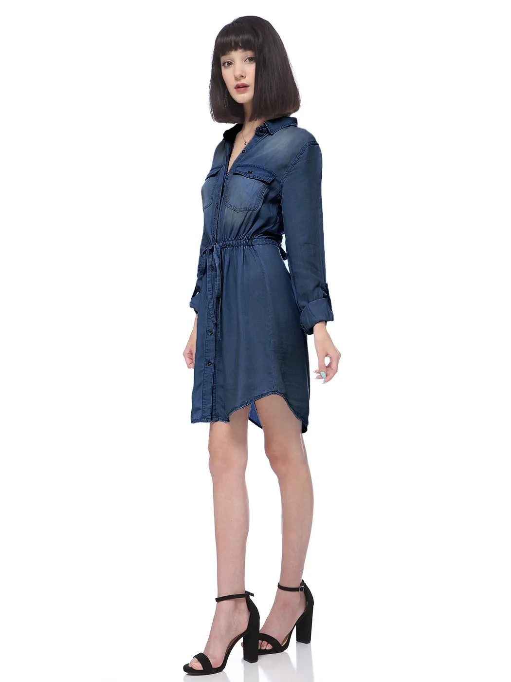 Denim Long-Sleeve Jean Shirt Dress