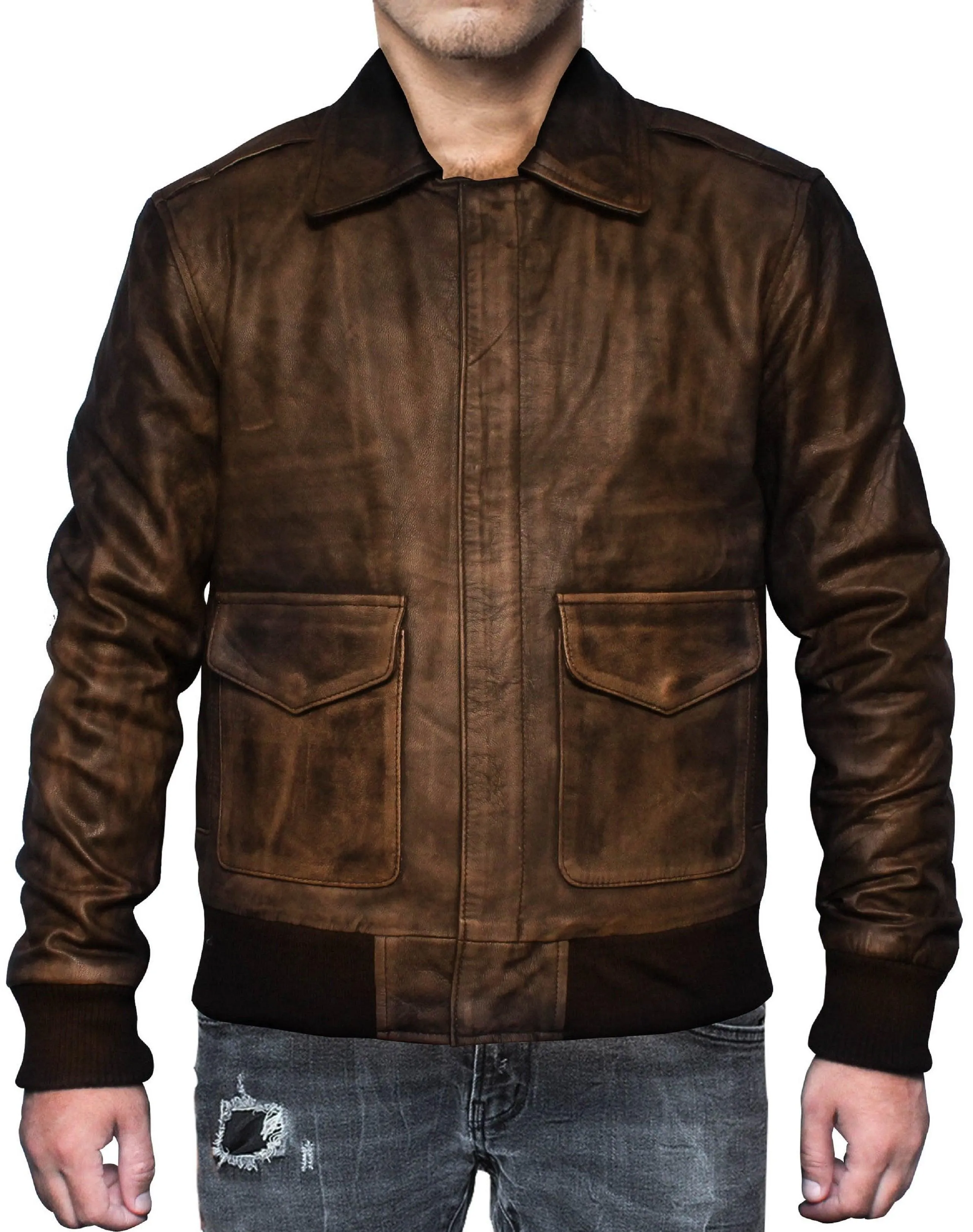 Distressed Brown Leather Jacket A2 Navy Flight-Leatheroxide