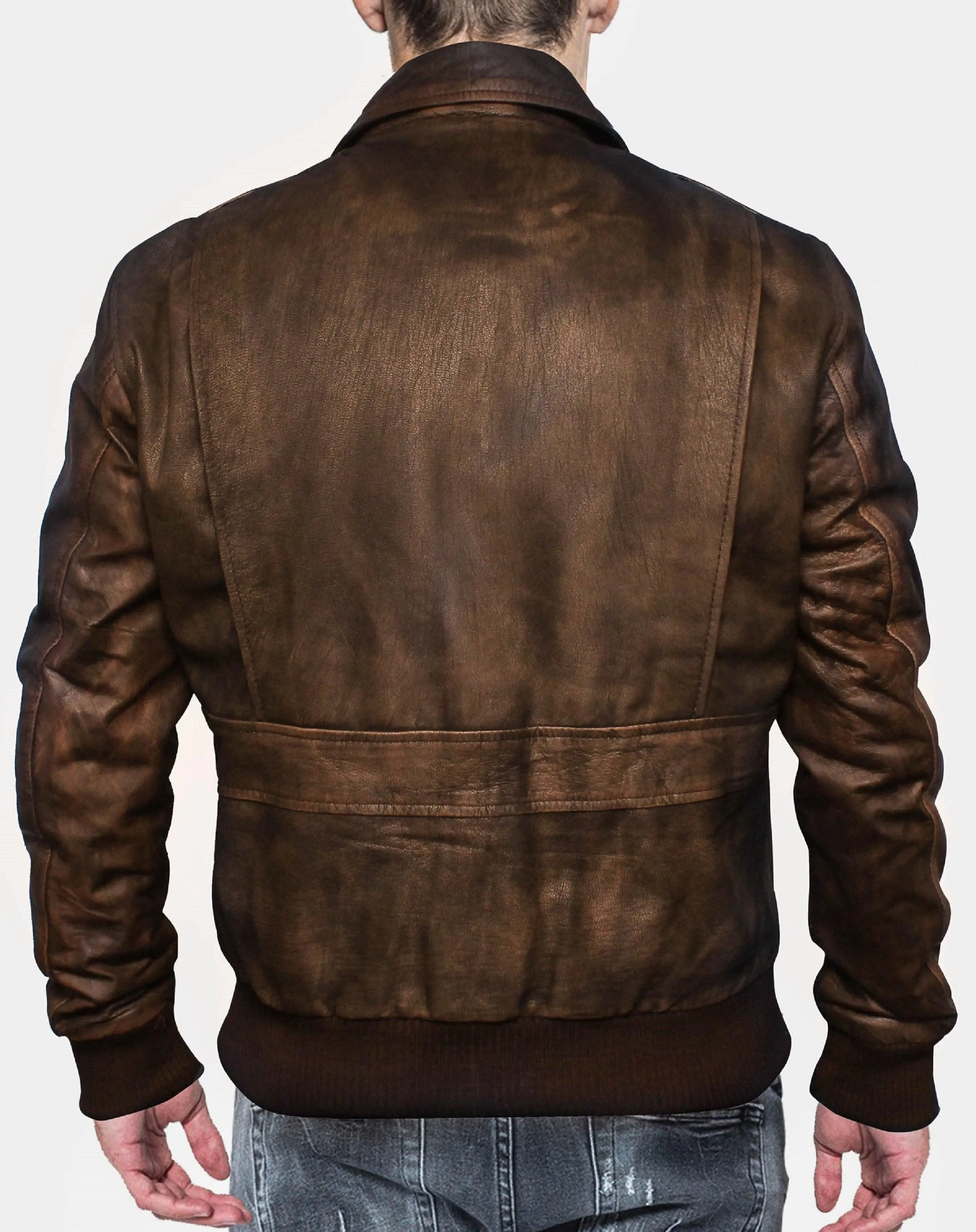 Distressed Brown Leather Jacket A2 Navy Flight-Leatheroxide