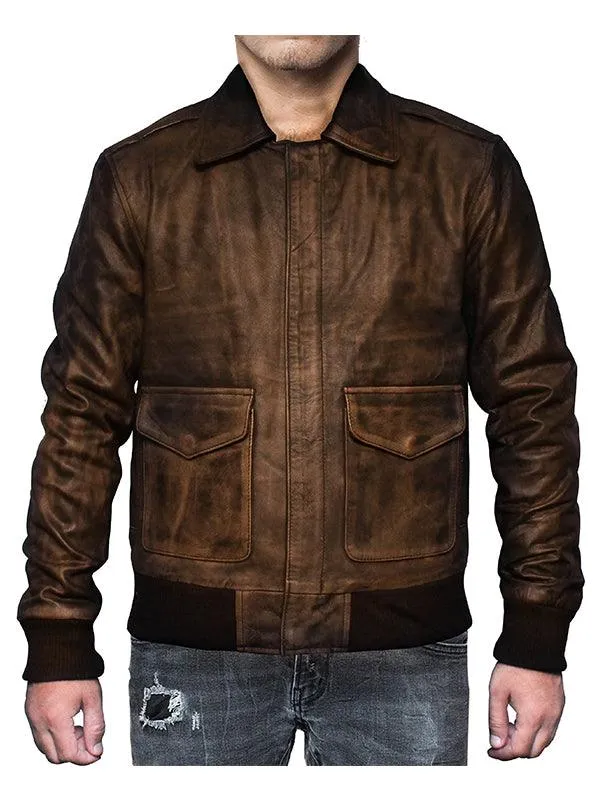 Distressed Brown Leather Jacket A2 Navy Flight-Leatheroxide