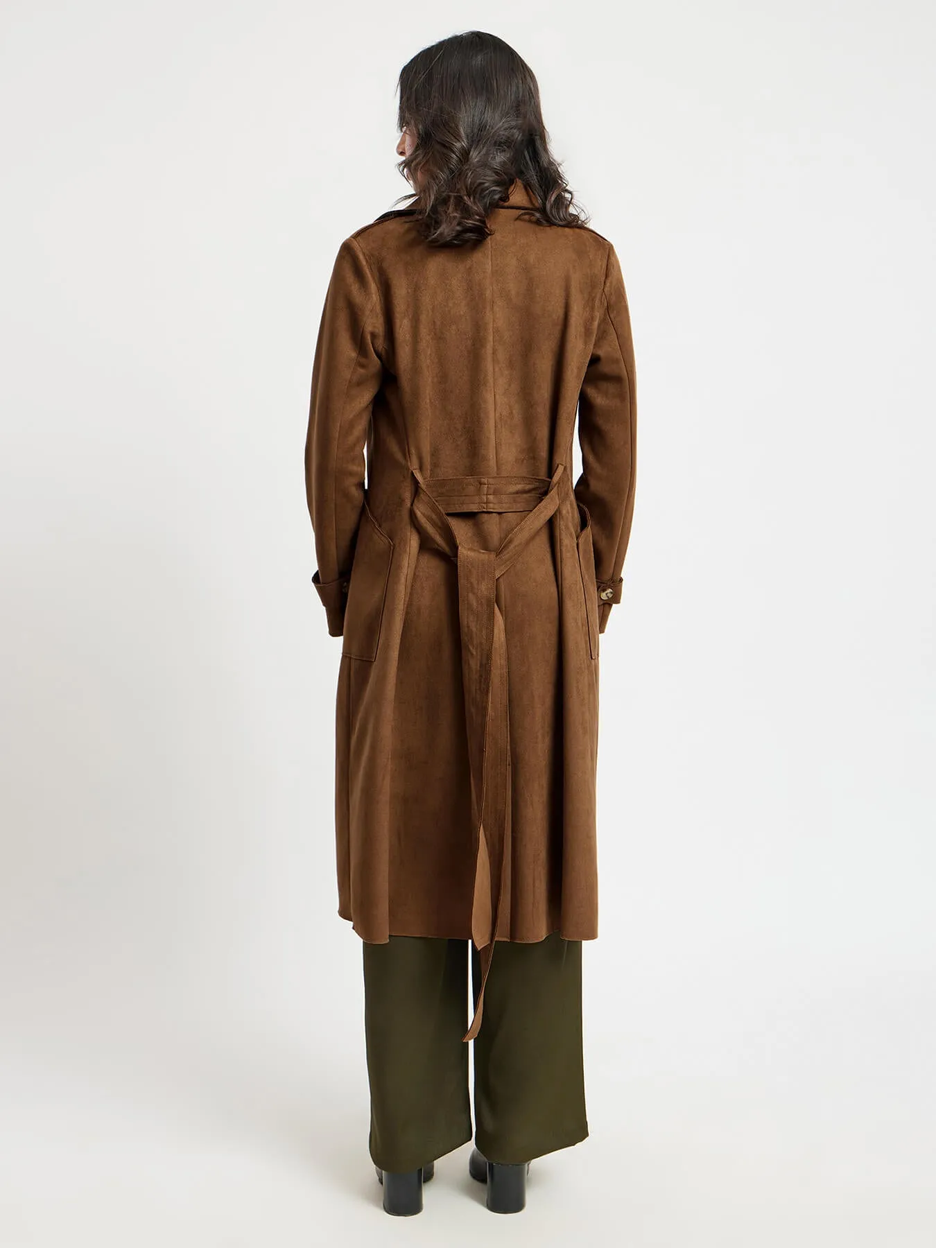 Double Breasted Suede Overcoat - Tan