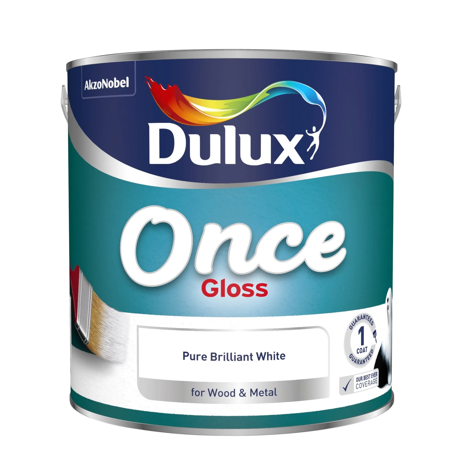 Dulux Once Gloss Paint For Wood And Metal - Pure Brilliant White 2.5L