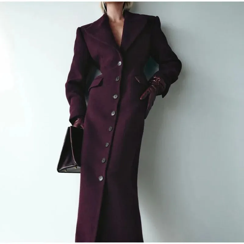 Elegant Burgundy Waist Up Flip Pockets Woolen Overcoats Women Chic Single Breasted Lapel Cropped Jackets 2024 Lady Commute Coats