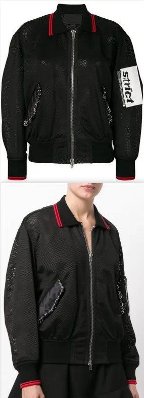 Embellished Mesh Bomber Jacket