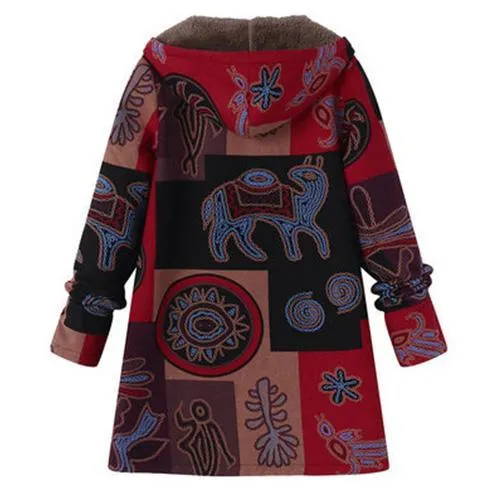 Fashion Print Hooded Winter Coat