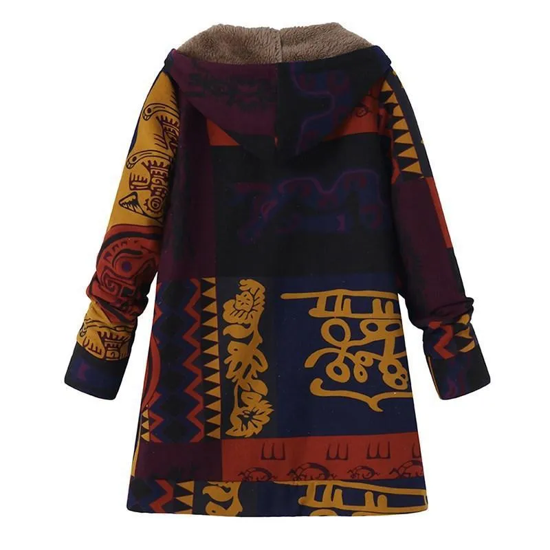 Fashion Print Hooded Winter Coat