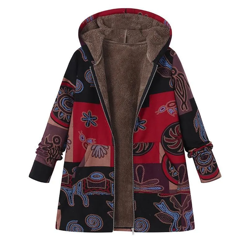 Fashion Print Hooded Winter Coat