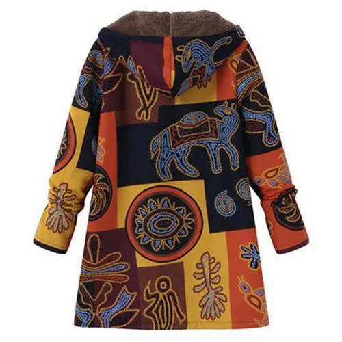 Fashion Print Hooded Winter Coat